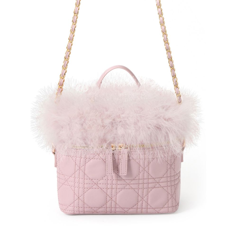 浪漫迷人毛毛絎縫側背小方包-粉紅 (F)