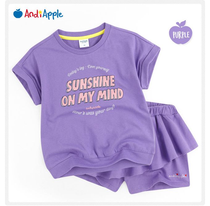 韓國 AndiApple - SUNSHINE字印層次褲裙套裝-淡藍紫