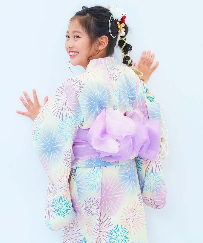日本 devirock - 純棉 2way穿搭華麗浴衣洋裝(4件組)-粉彩繡球花-深藍紫