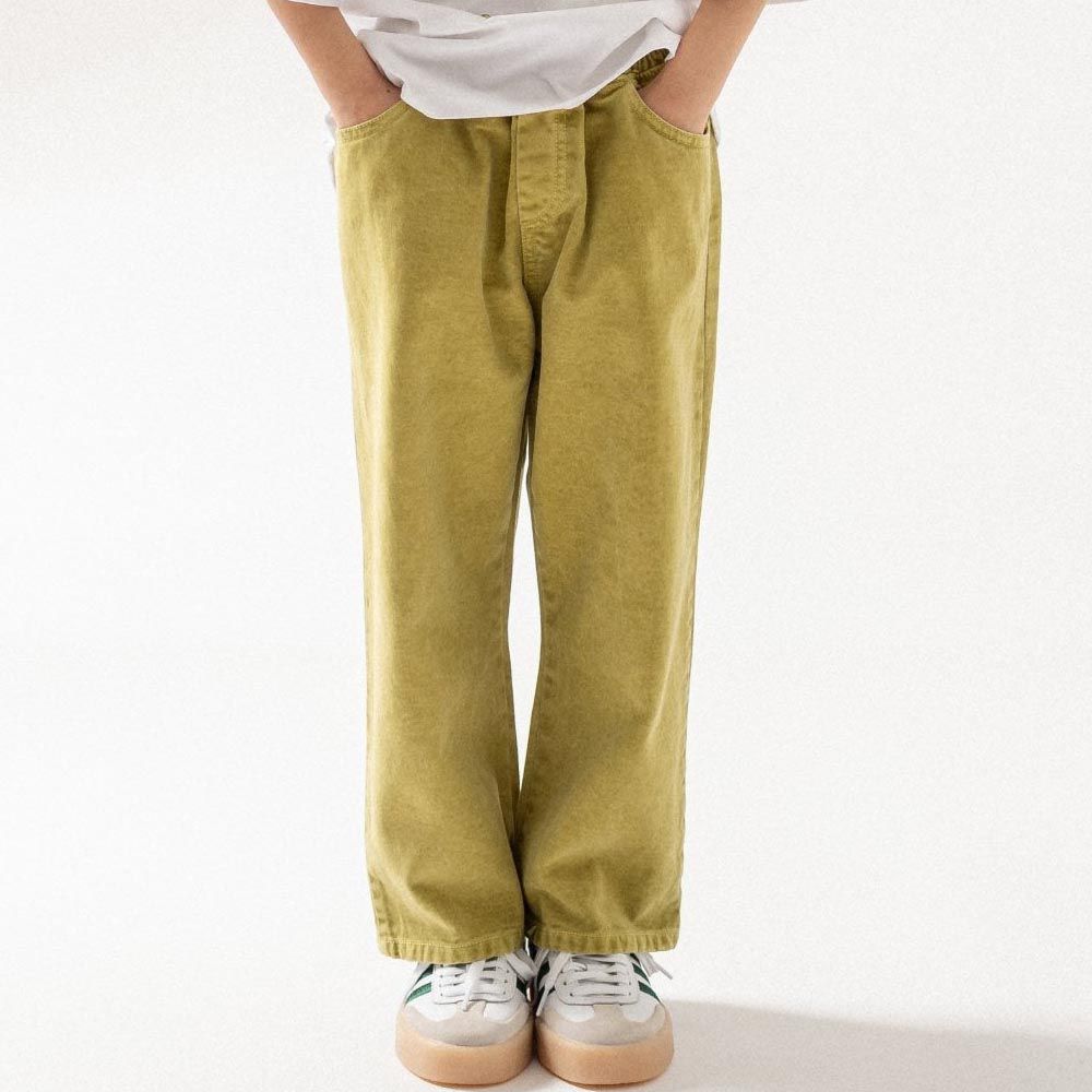 韓國 BUCKET LIST - 鬆緊腰極簡寬直筒長褲-抹茶綠