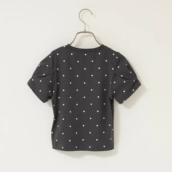 日本 Lycee mine - 純棉滿版印花打褶泡泡袖上衣-愛心-藍紫