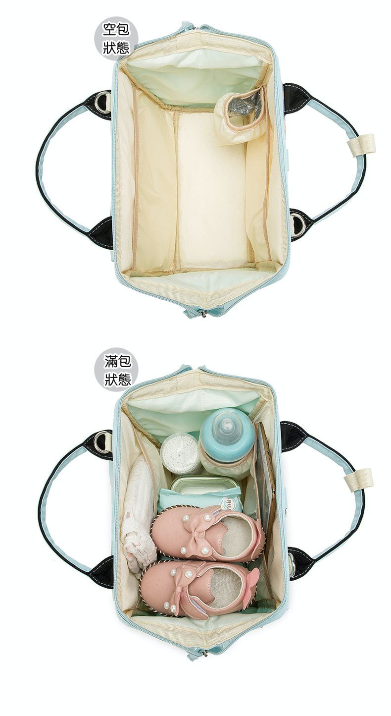 多功能防水手提包/媽媽包-花與葉子-米白+綠+粉 (22x23.5x13.5cm)