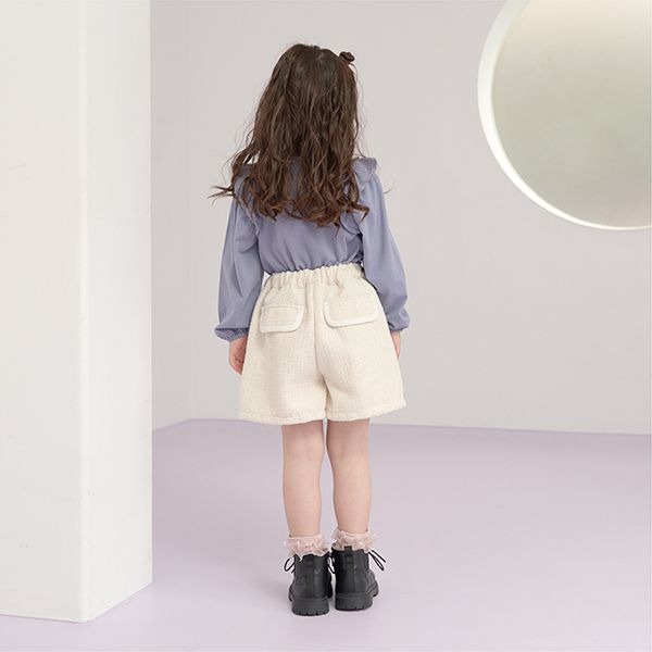 日本 Lycee mine - 閃耀印花肩部摺邊長袖上衣-草莓-象牙白