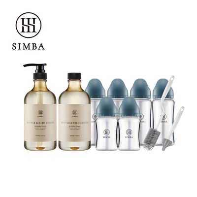 Simba 小獅王辛巴 - 強酵去汙！蘊蜜質金玻璃寬口奶瓶清潔明星組-新生適用-波藍