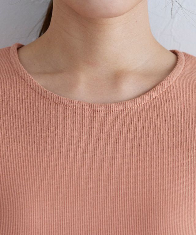 日本 Pierrot - 棉混柔美圓領荷葉袖上衣-珊瑚橘