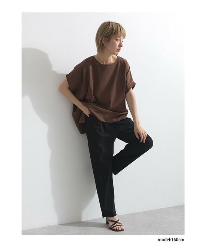 日本 le colis - 接觸冷感 前短後長落肩素色上衣-白