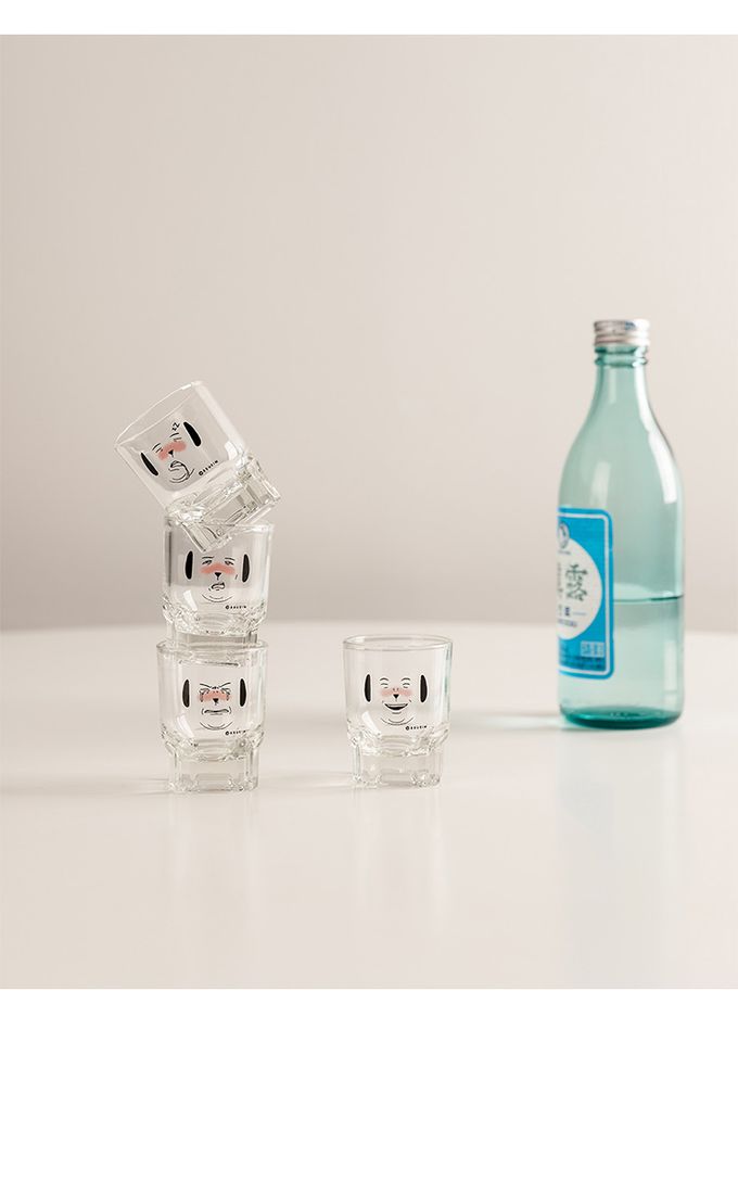 韓國 SSUEIM - 經典表情款玻璃燒酒杯4件組60ml