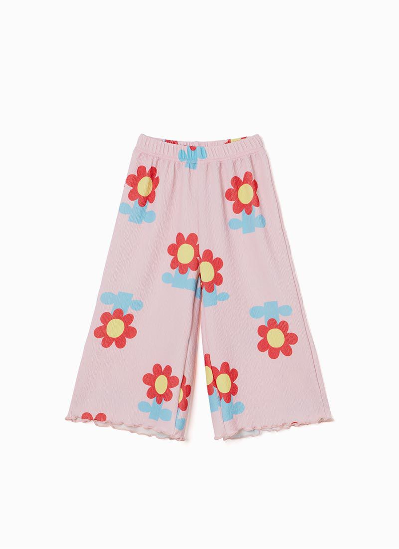韓國 OZKIZ - 鬆緊腰可愛紅花長寬褲-粉