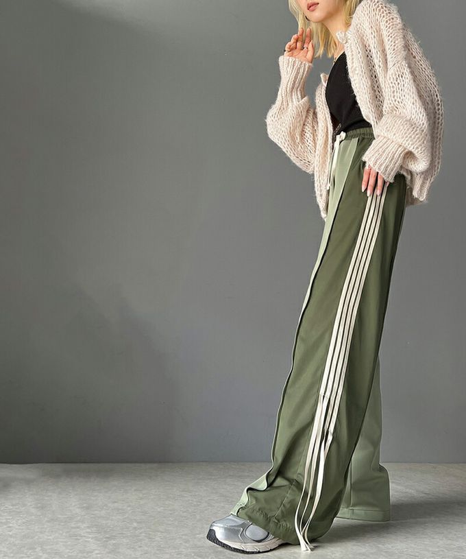 日本 Classical Elf - mily bilet 撞色拼接側綁帶寬褲-米杏