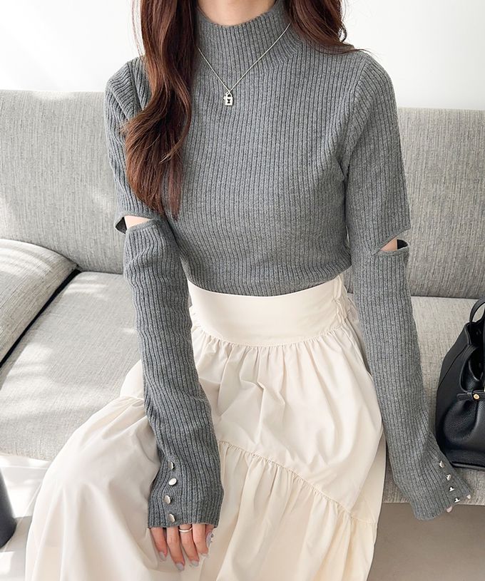 日本 Classical Elf - 時尚度UP金釦開叉袖小立領上衣-橫條紋-黑白