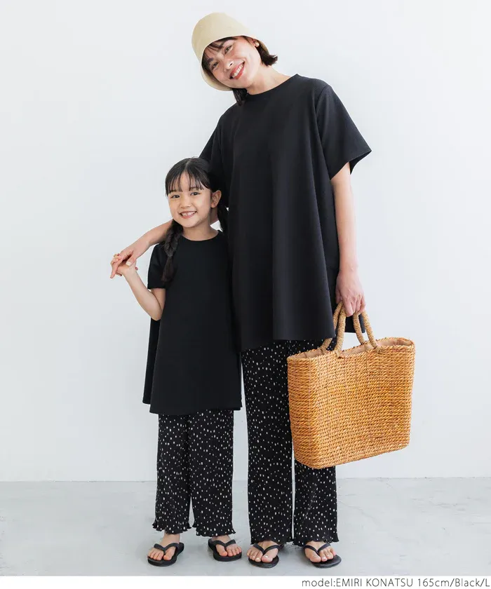 日本 COCA - 皺縮垂墜感休閒寬褲-大人-點點杏