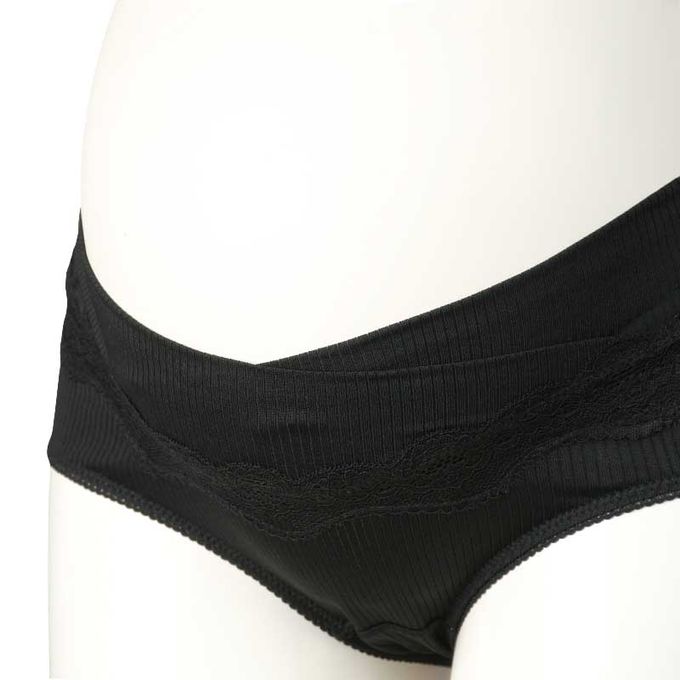 akachan honpo - 腹部交叉設計內褲-羅紋-黑色