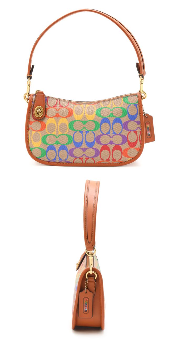 COACH - 滿版LOGO皮革肩背包 (彩虹)