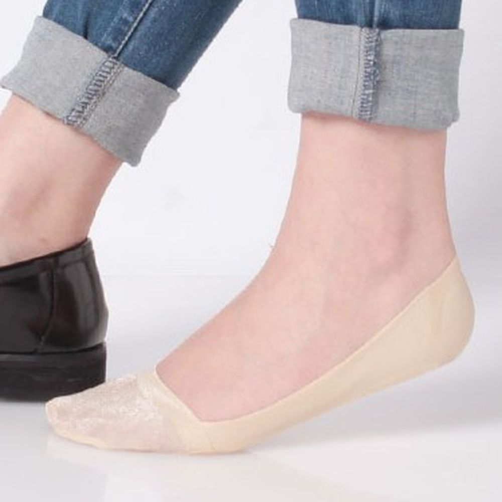 日本 okamoto - 超強專利防滑ㄈ型隱形襪-深履款-米薄紗 (23-25cm)-足底棉混