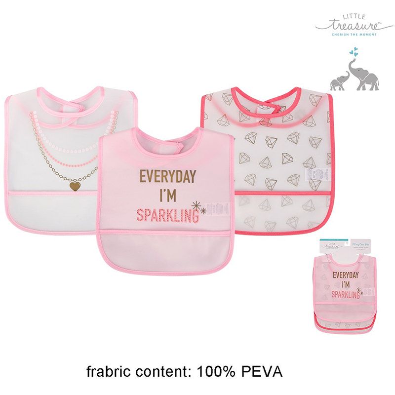 美國 Luvable Friends - 甜蜜寶貝嬰幼兒雙面防水圍兜3入組-鑽石項鍊