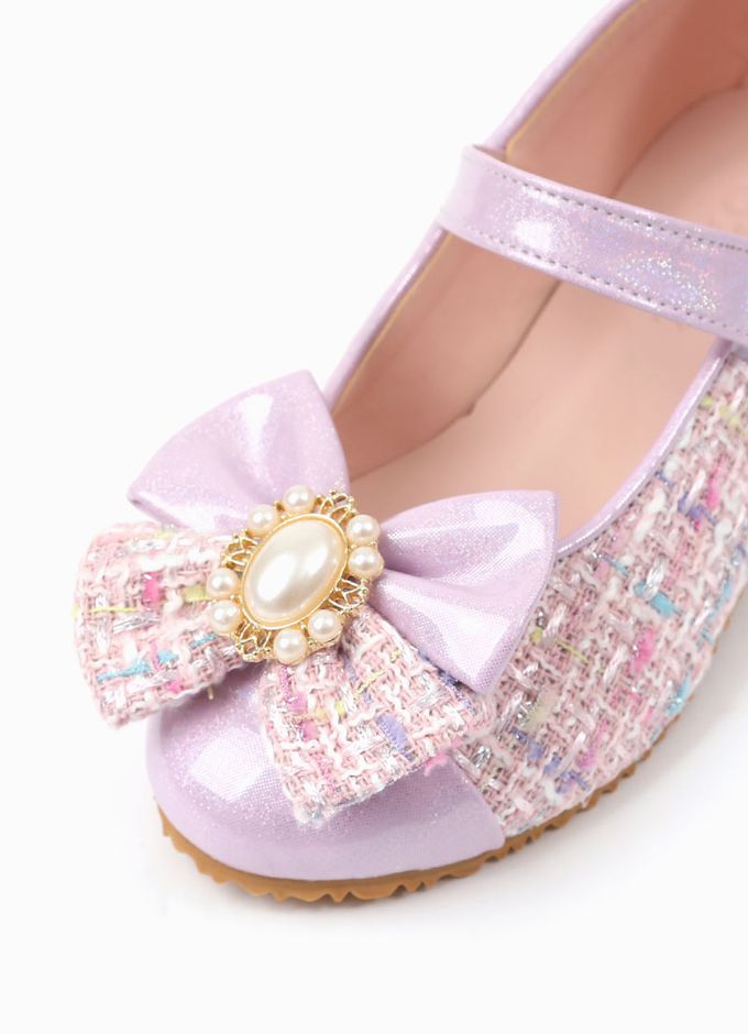 韓國 OZKIZ - 珍珠裝飾蝴蝶結皮鞋-淺紫