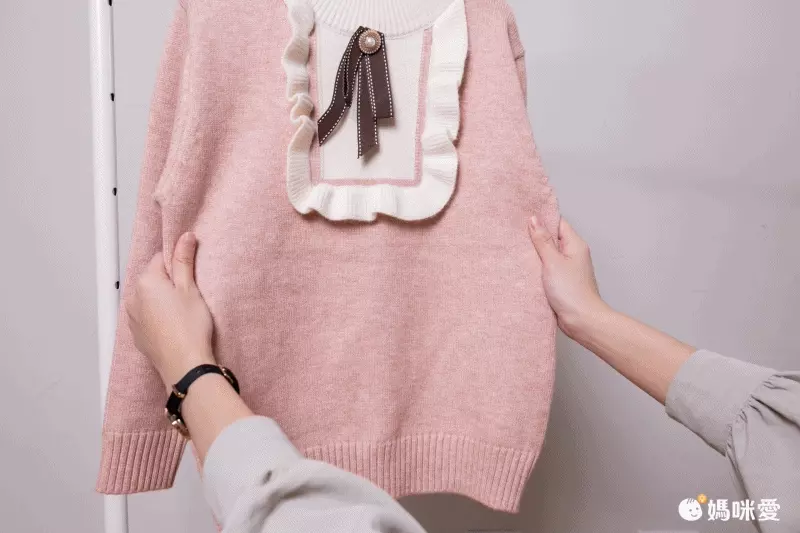 蝴蝶結圓領針織毛衣-粉色