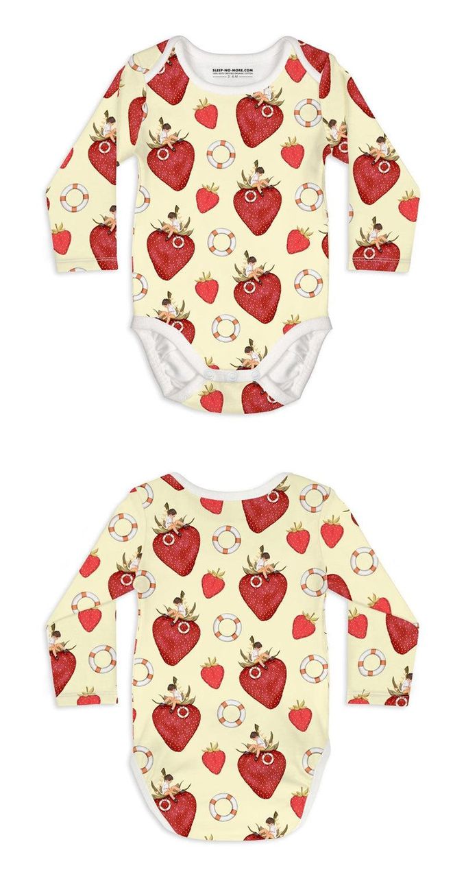 英國 SLEEP NO MORE - 100% 有機棉長袖包屁衣-草莓 (1.5-2 Y)