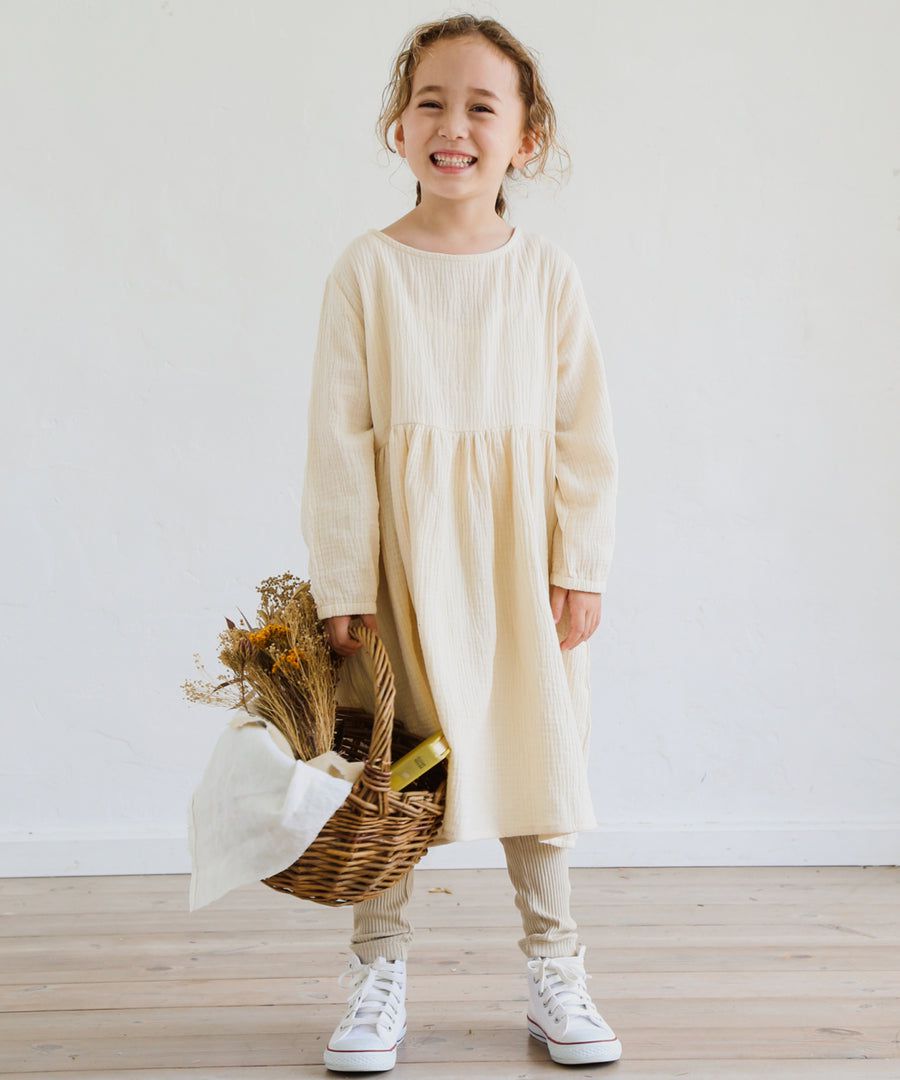 日本 PAIRMANON - 透氣二重紗 簡約薄長袖洋裝-孩子-洋紅