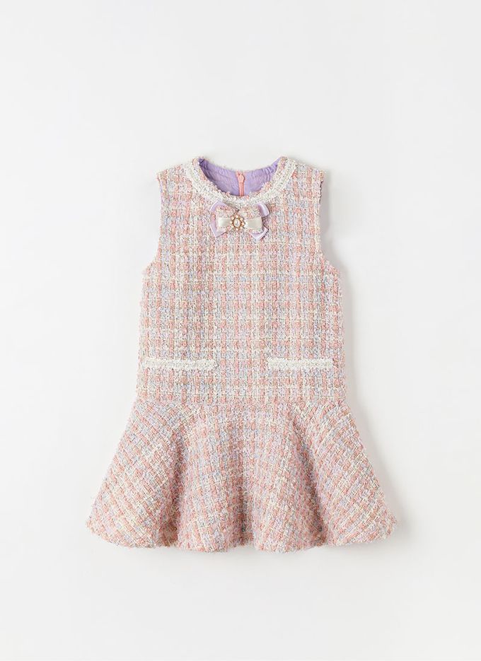 韓國 OZKIZ - 小香編織風格連身背心洋裝-粉紫