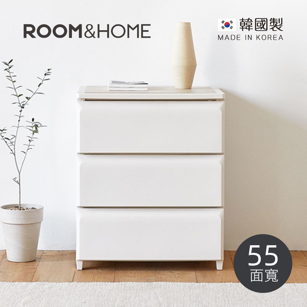 韓國ROOM&HOME - 韓國製55面寬三層抽屜收納櫃(木質天板)-DIY-象牙白