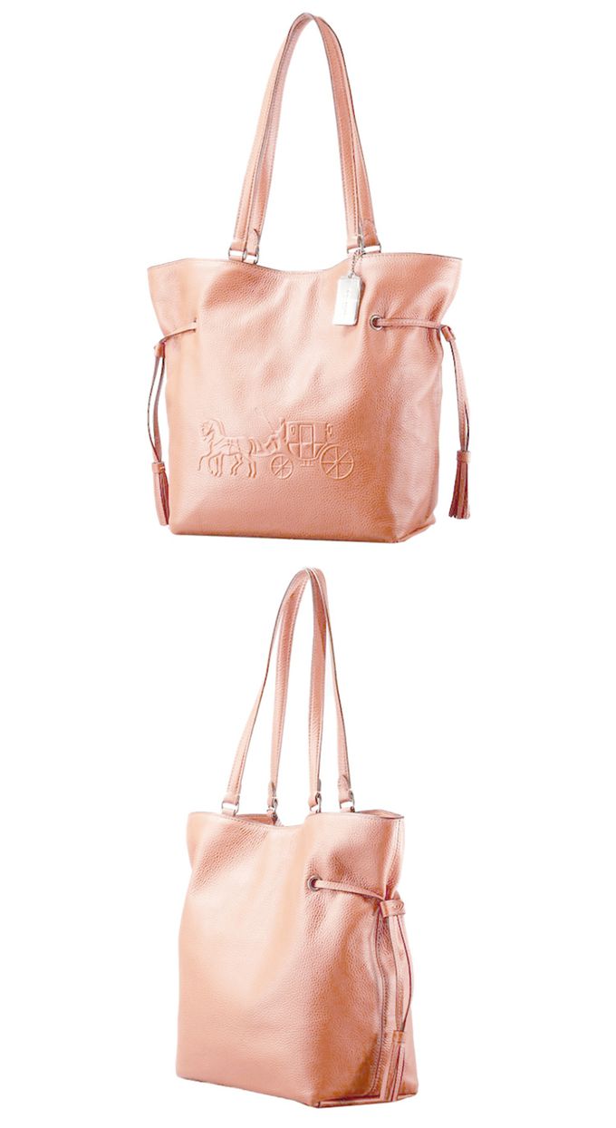 COACH - 壓印馬車LOGO束口包 (粉桔)