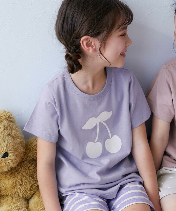 日本 devirock - 100%棉 短袖家居服/睡衣套裝-愛心CUTE-紫羅蘭