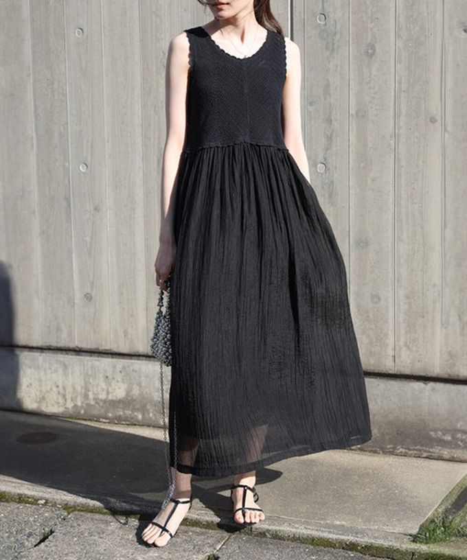 日本 Bab - 夏日氛圍鉤針縐紗背心裙-藍x棕