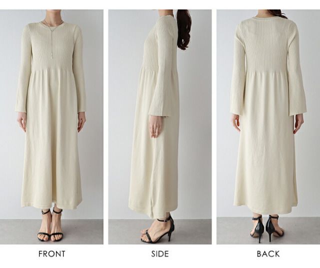 日本 BLUE EAST - 優雅花瓣袖羅紋針織洋裝-粉膚