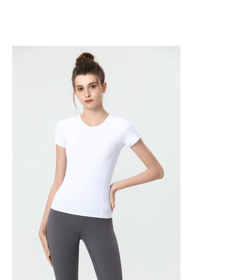 S~4XL圓領緊身運動短袖上衣-灰色