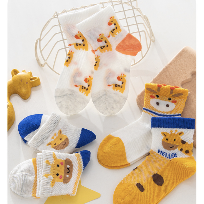love, charlotte - Hello長頸鹿網眼短筒棉襪-5 雙一組