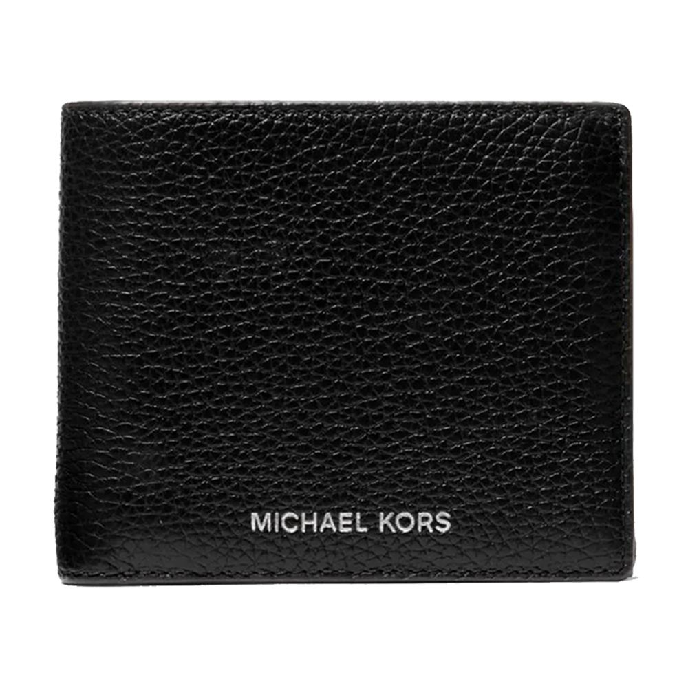 燙字LOGO荔枝紋皮革短夾 (黑)