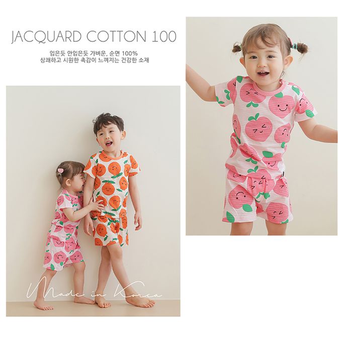正韓 VOVO - 超優質嬰幼兒/兒童短袖100% 有機純棉家居服/睡衣-甜心桃子