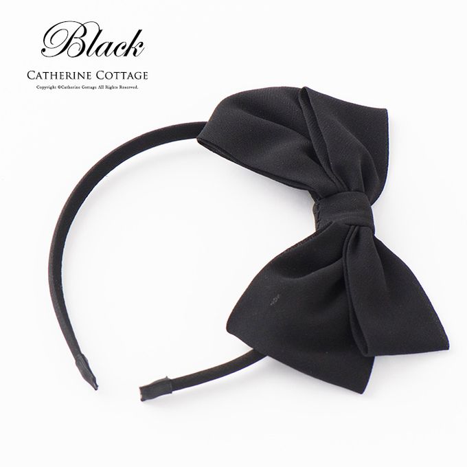 日本 Catherine Cottage - 優雅蝴蝶結雪紡緞帶髮箍-黑