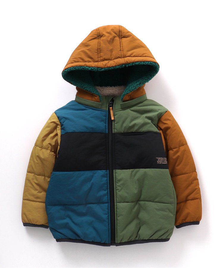 日本 BREEZE - [雙面穿]絨毛鋪棉繽紛保暖外套-黑系&迷彩