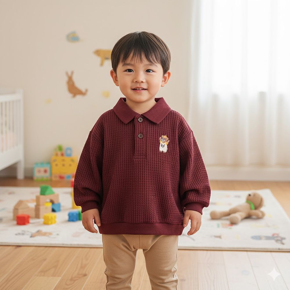 長袖有領休閒上衣-紅色