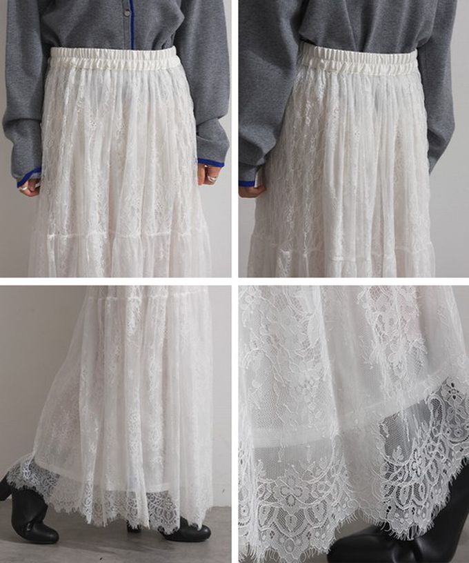 日本 ELENCARE DUE - 奢華睫毛蕾絲飄逸長裙(2件式)-黑