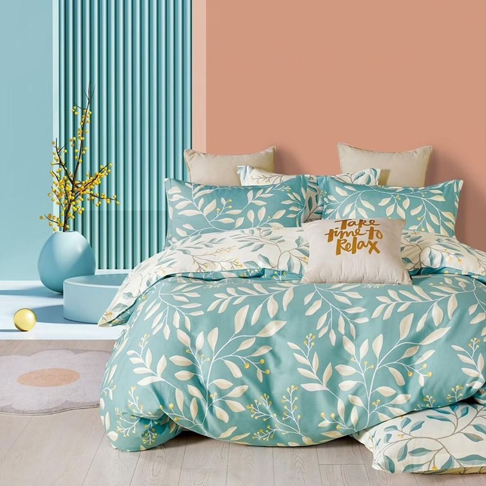 台灣製 極致純棉寢具組-葉傾城-加大四件式床包被套組