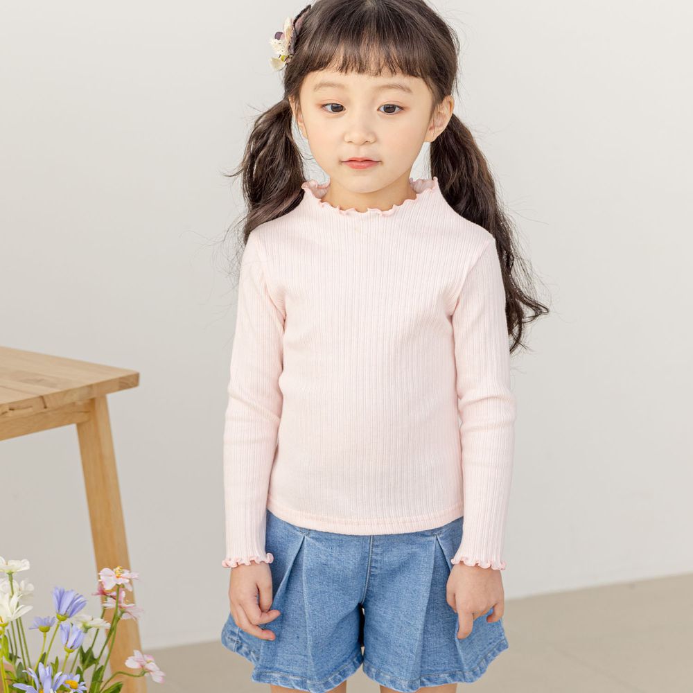 韓國 Orange Mom - 卷卷邊針織羅紋上衣-淺粉紅