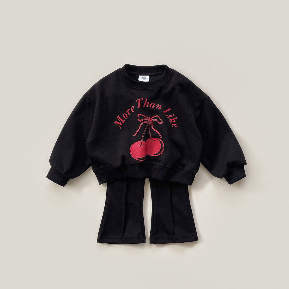 W.S.B. 長袖休閒喇叭褲套裝-櫻桃-黑