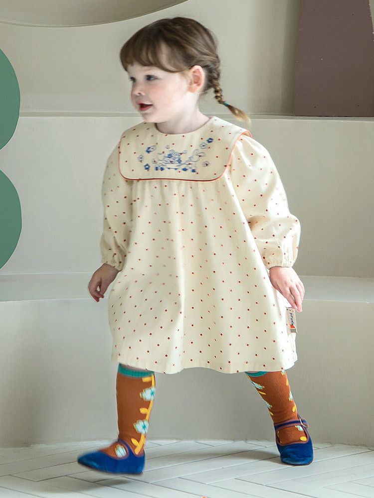 韓國Pimpollo - 動物印花圓點翻領洋裝-藍