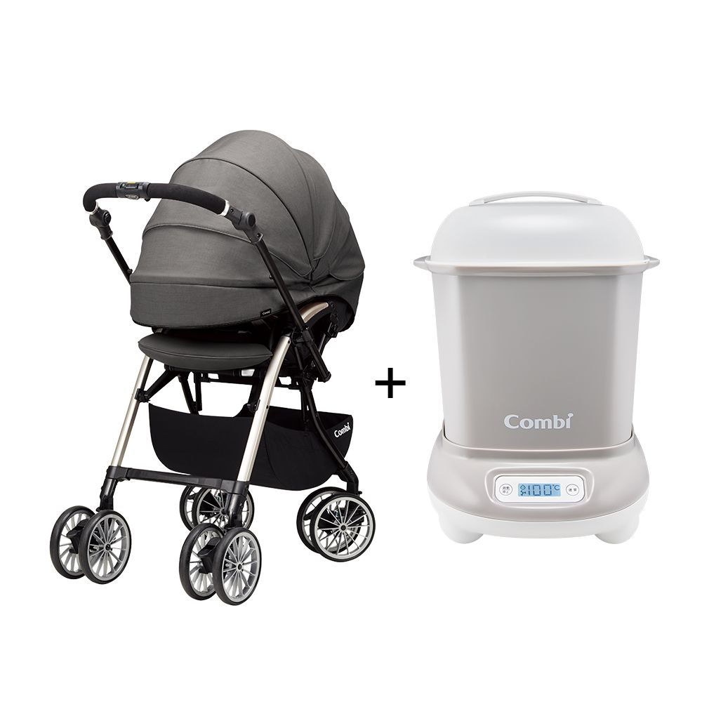 日本 Combi - Umbretta Puro嬰兒手推車-月岩灰-1個月~36個月(體重15kg以下)贈 Pro 360 PLUS消毒烘乾鍋