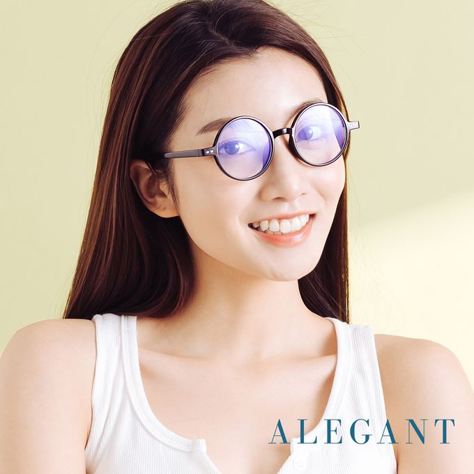 ALEGANT - 古著簡約高帽黑小圓框輕量TR90光學框UV400濾藍光眼鏡