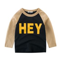 27KIDS - 純棉長袖上衣-Hey-黑色x卡其色