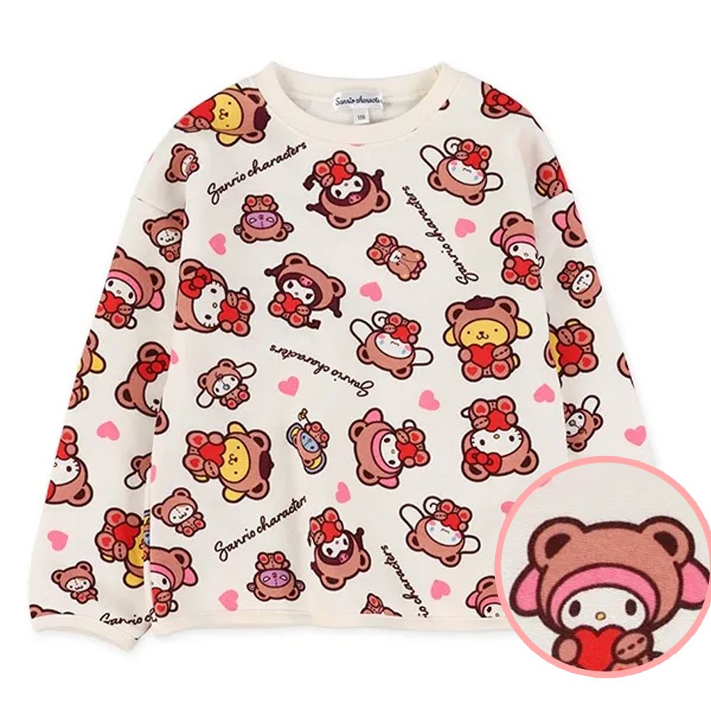 限量聯名 裏起毛保暖長袖上衣-卡通人物三麗鷗-白