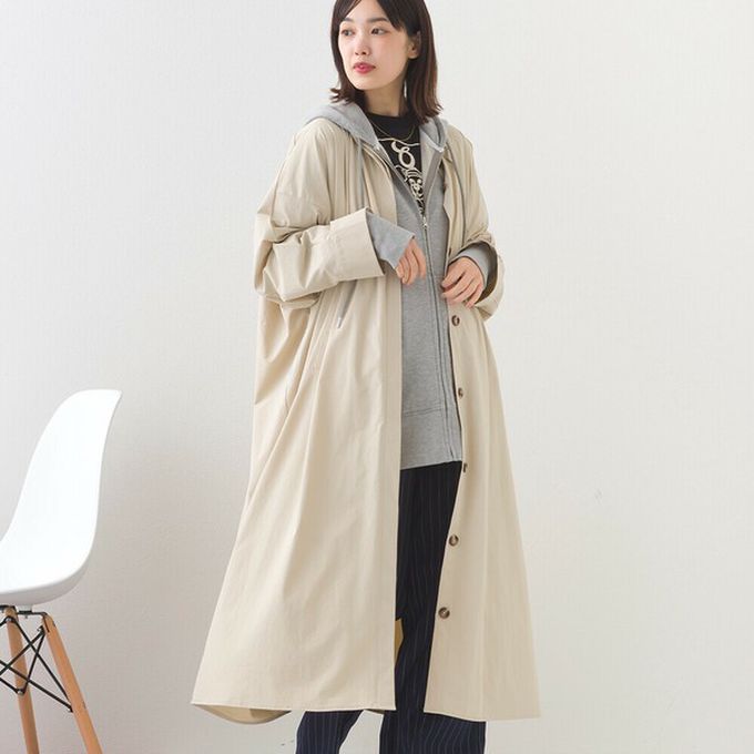 日本 OMNES - 防撕裂耐穿率性質感尼龍長版大衣-軍綠