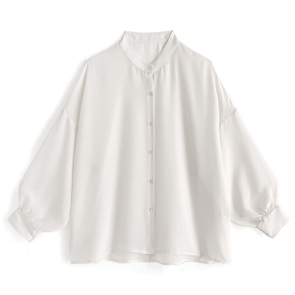 日本 GRL - 透膚感泡泡袖薄長袖襯衫-白 (F)