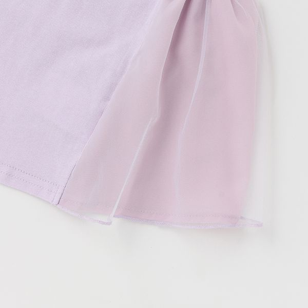 日本 petit main - 小花薄紗拼接A line無袖上衣-淺綠