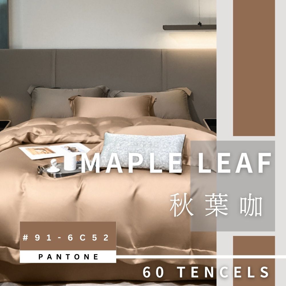 60支天絲床包兩用被四件組-秋葉咖