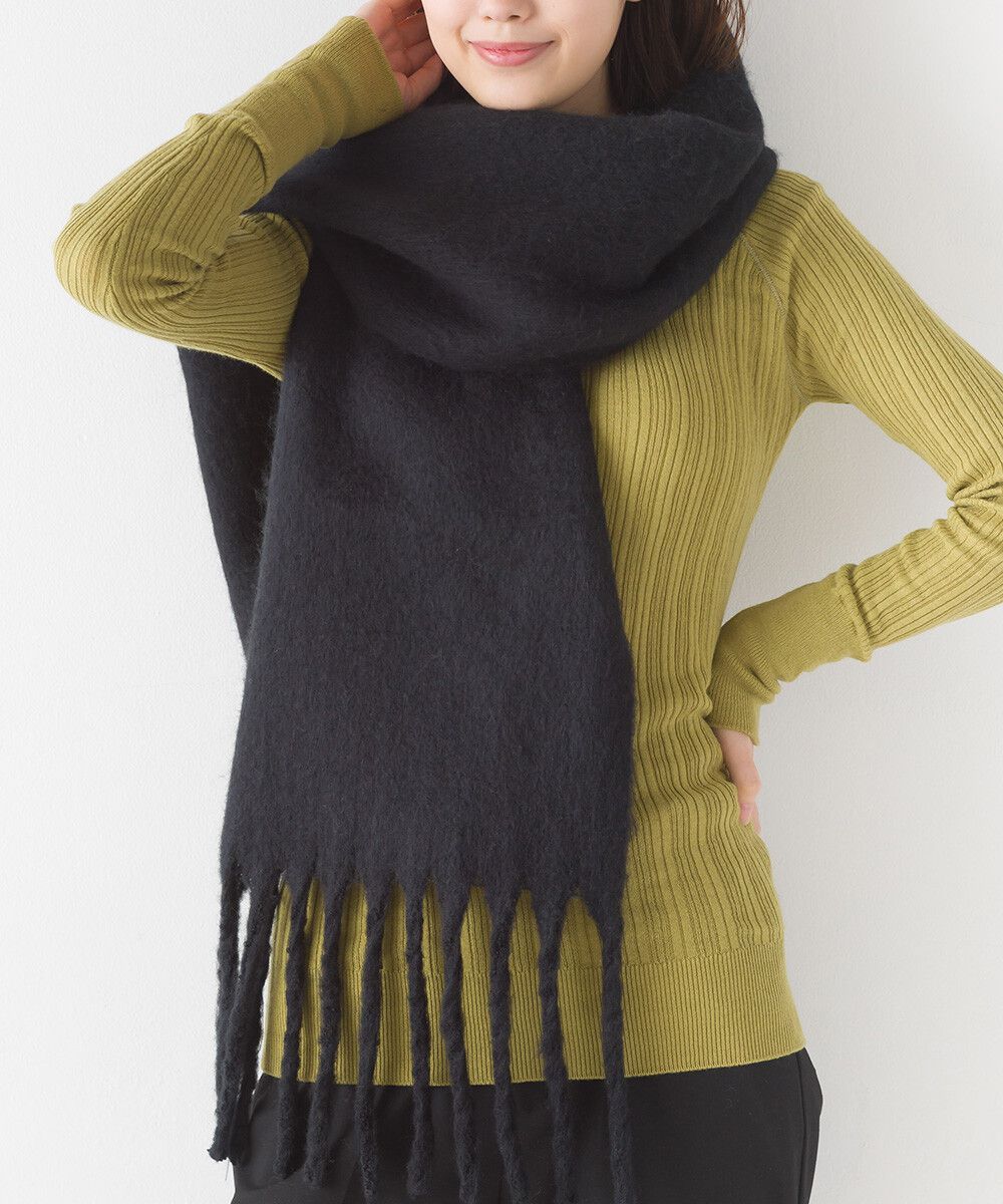 日本 OMNES - 起毛柔軟流蘇圍巾/披肩-粉橘黃 (36x198cm)